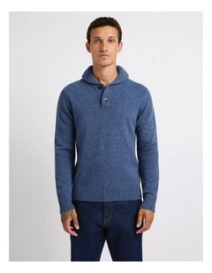 Carra Shawl Collar Knit in Denim Blue