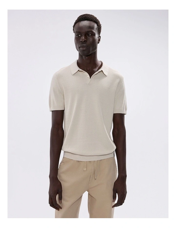 Noah Textured Knit Polo in Birch image 3