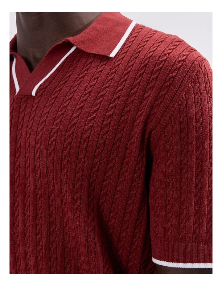 Kelly Cable Knit Polo in Dark Henna image 2