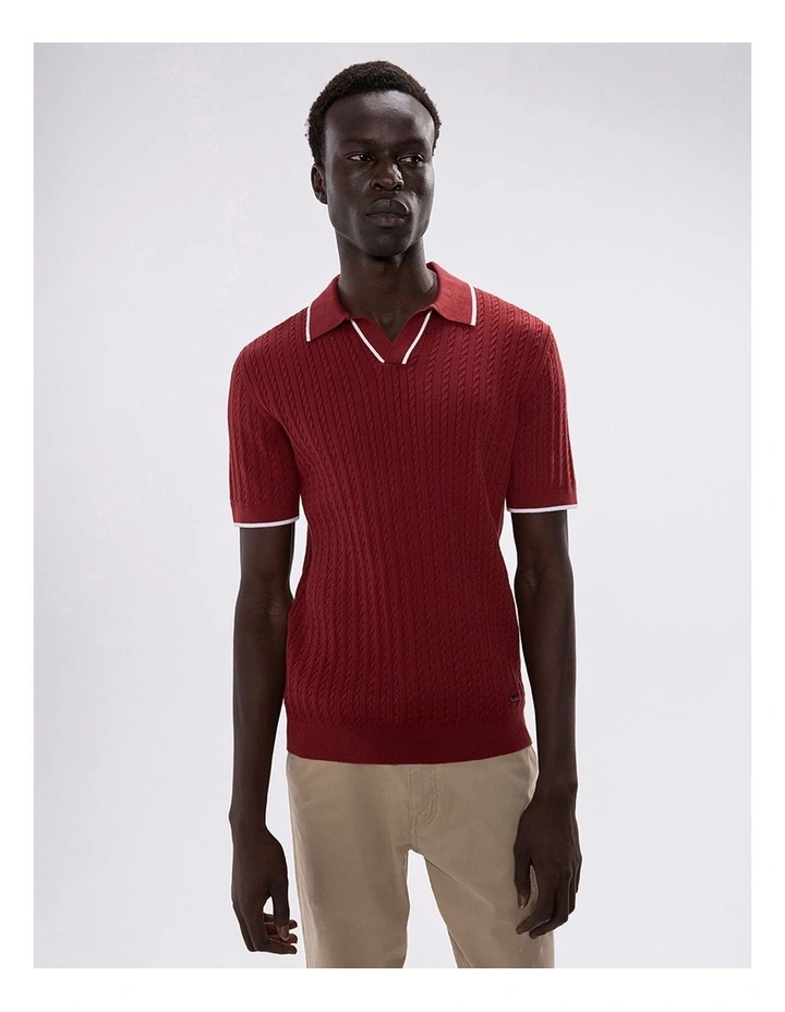 Kelly Cable Knit Polo in Dark Henna image 4