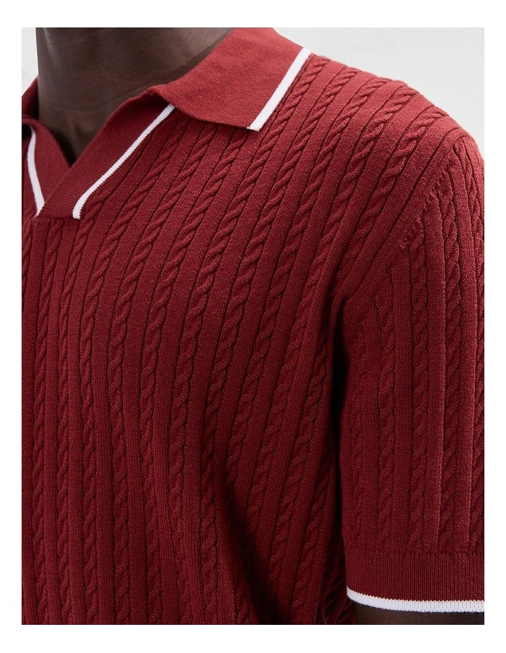 Kelly Cable Knit Polo in Dark Henna image 5