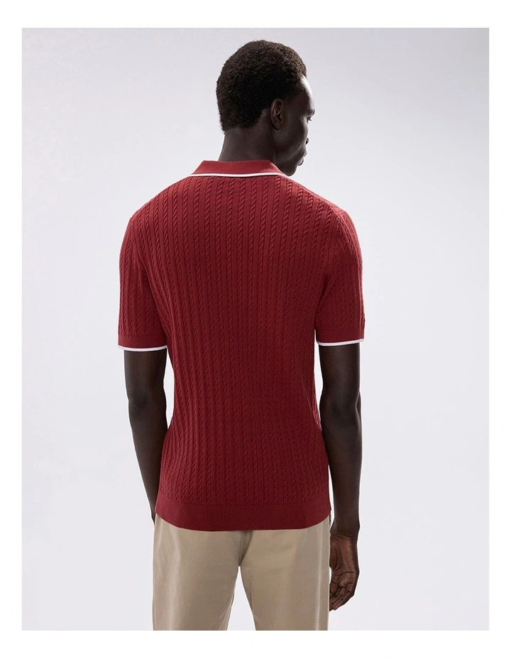 Kelly Cable Knit Polo in Dark Henna image 5