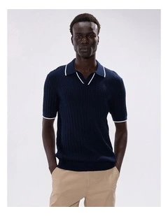 Kelly Cable Knit Polo in Navy