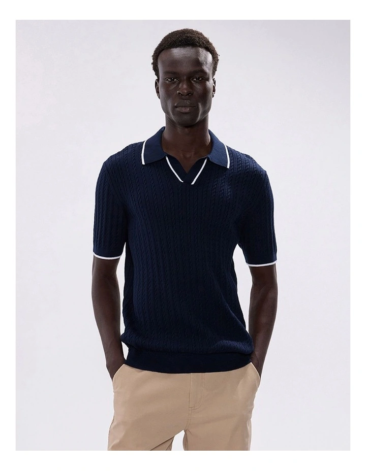 Kelly Cable Knit Polo in Navy image 1