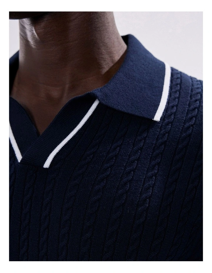 Kelly Cable Knit Polo in Navy image 2