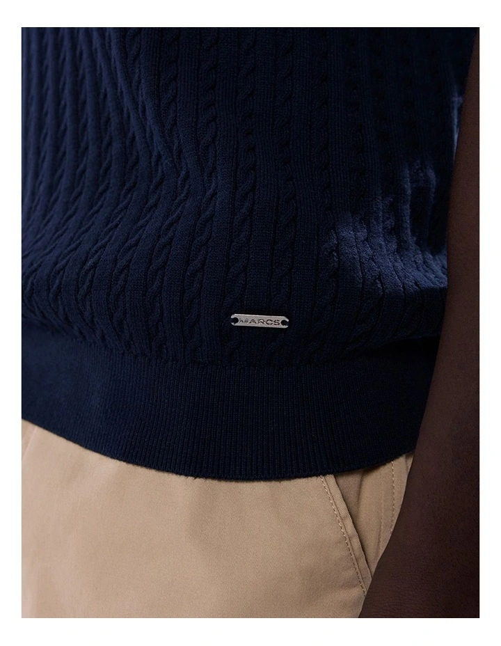 Kelly Cable Knit Polo in Navy image 3