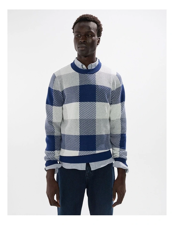 Kline Wool Blend Knit in Navy Check image 1