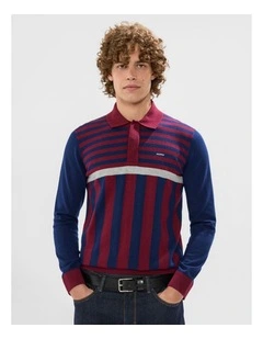 Joshua Stripe Knit Polo in Navy Multi