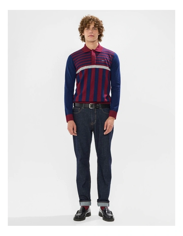 Joshua Stripe Knit Polo in Navy Multi image 2