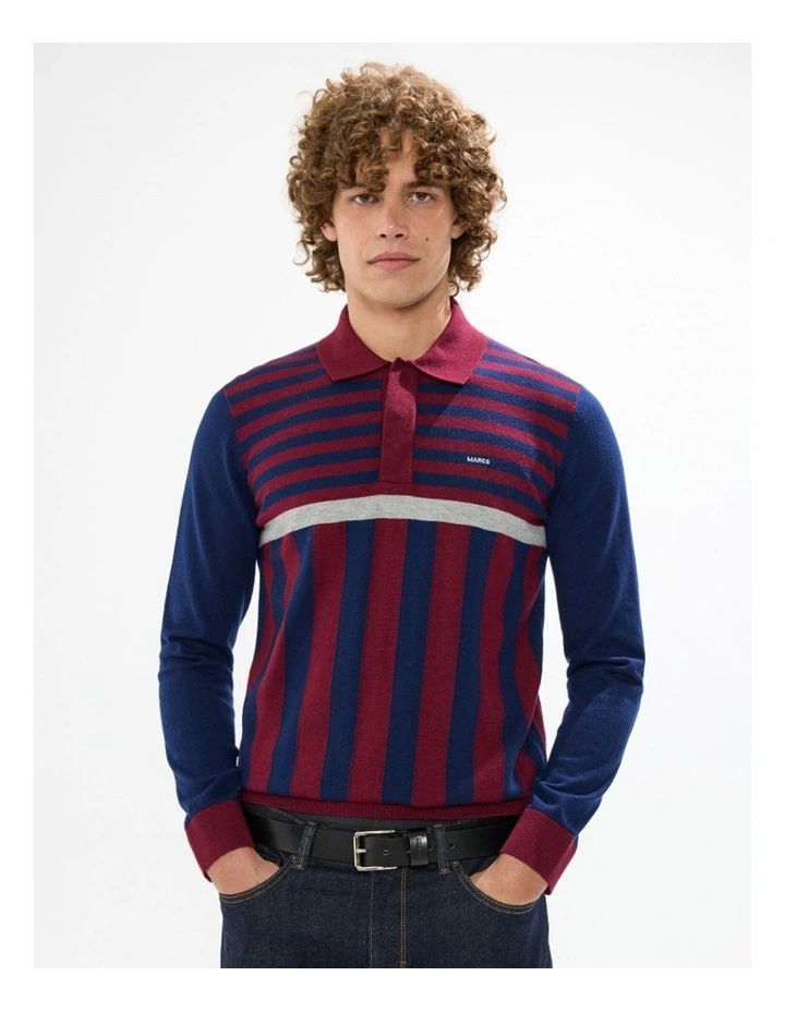 Joshua Stripe Knit Polo in Navy Multi image 2