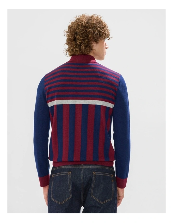 Joshua Stripe Knit Polo in Navy Multi image 3
