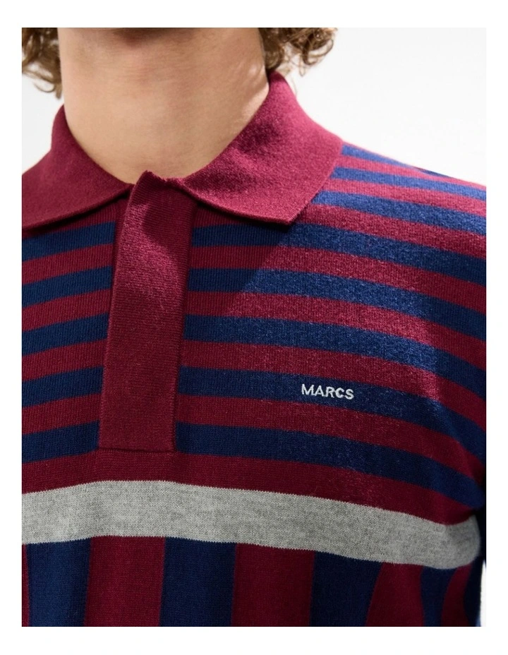 Joshua Stripe Knit Polo in Navy Multi image 3