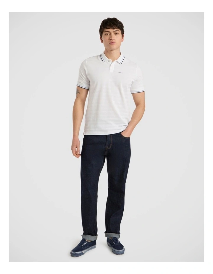 Benard Textured Stripe Polo in White image 2