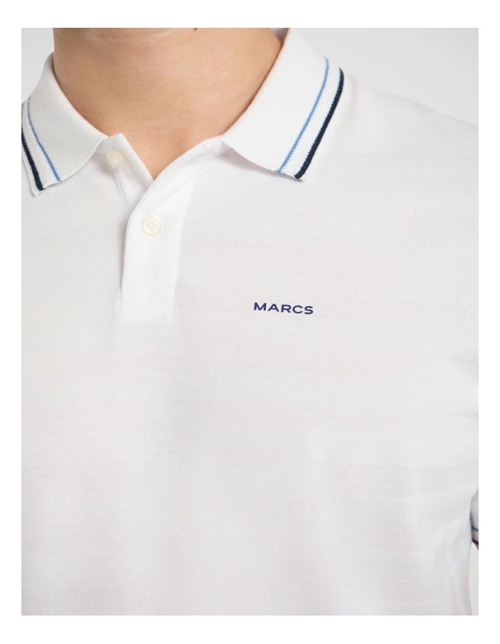 Benard Textured Stripe Polo in White image 3
