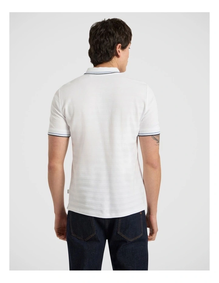 Benard Textured Stripe Polo in White image 4