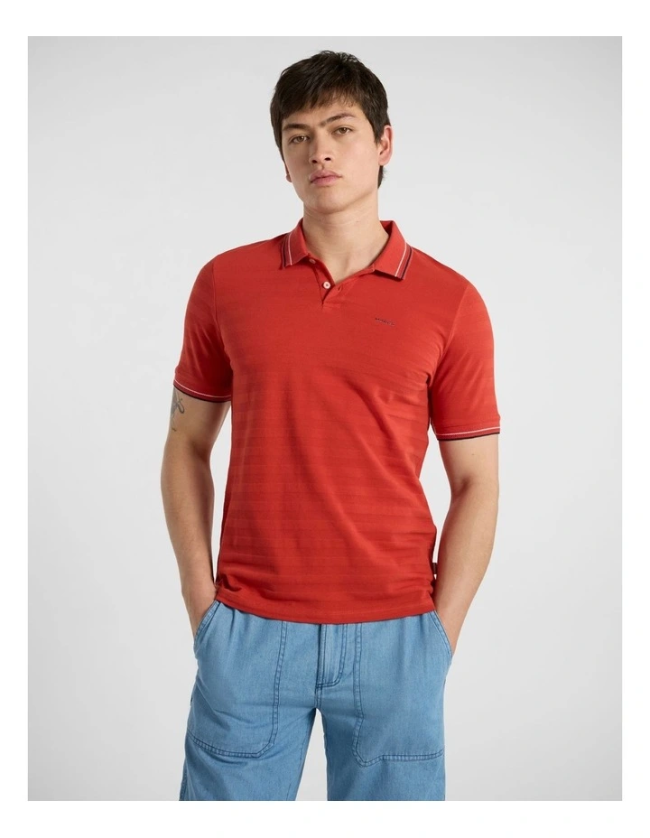 Benard Textured Stripe Polo in Red Apple image 2