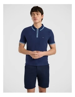 William Textured Zip Polo in Navy