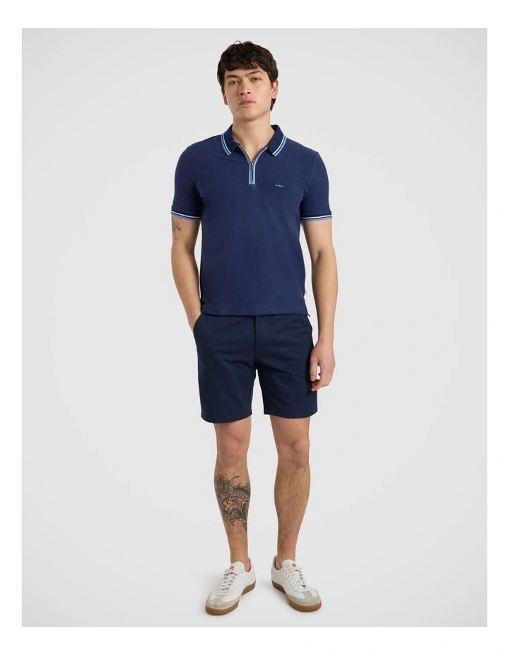 William Textured Zip Polo in Navy image 2