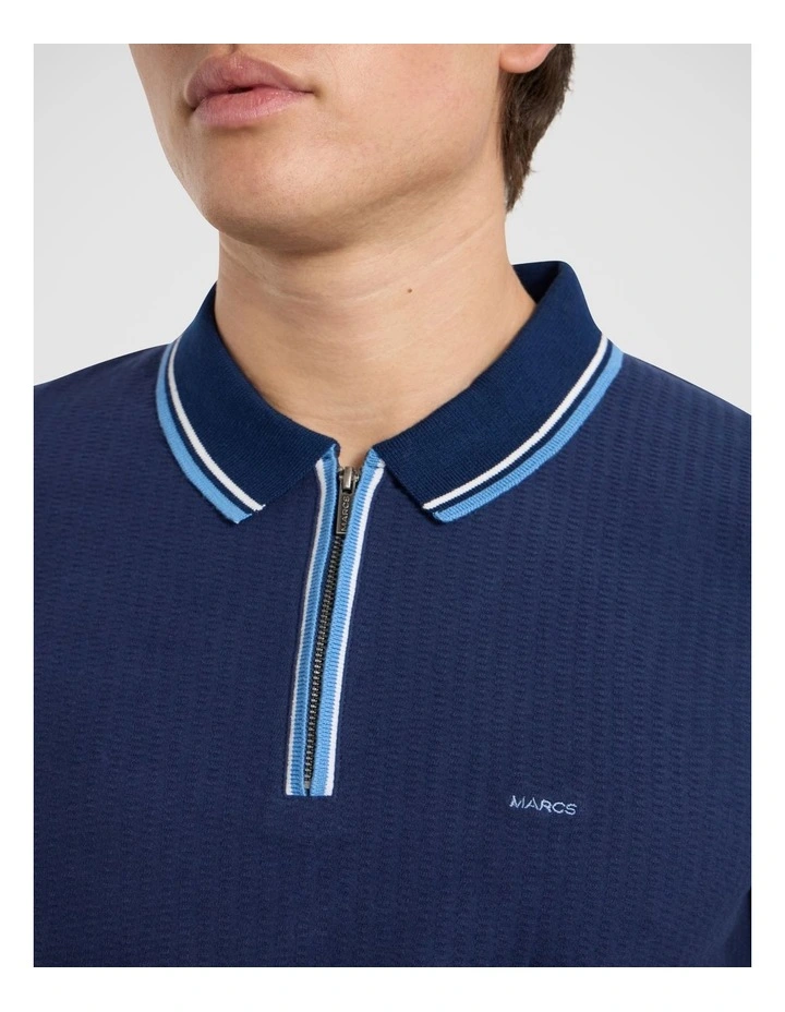 William Textured Zip Polo in Navy image 3
