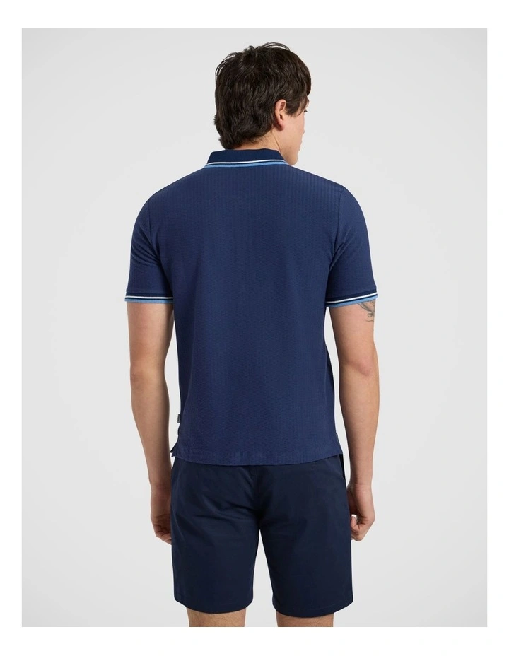 William Textured Zip Polo in Navy image 4