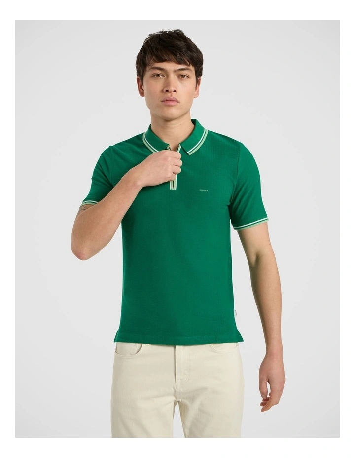 William Textured Zip Polo in Racing Green image 1