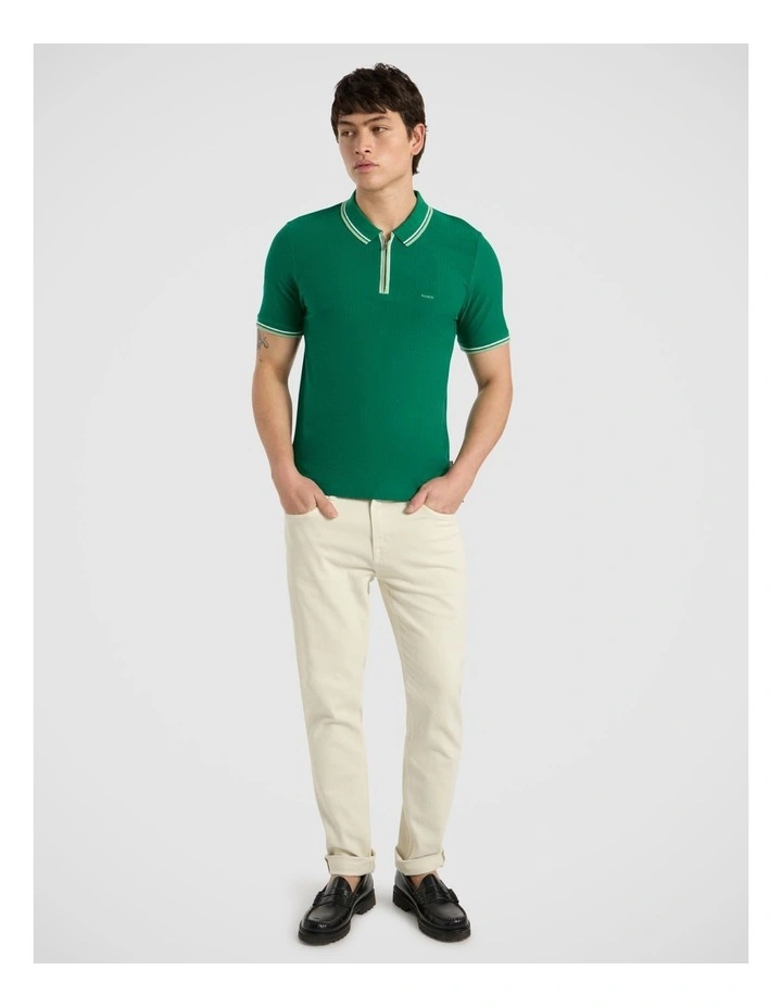 William Textured Zip Polo in Racing Green image 2