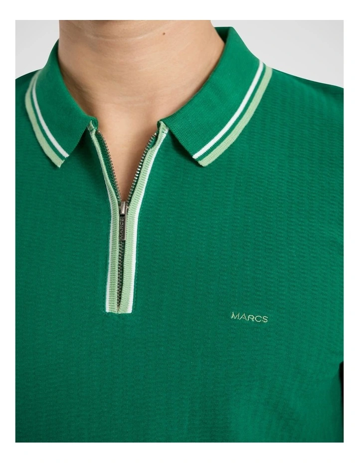 William Textured Zip Polo in Racing Green image 3