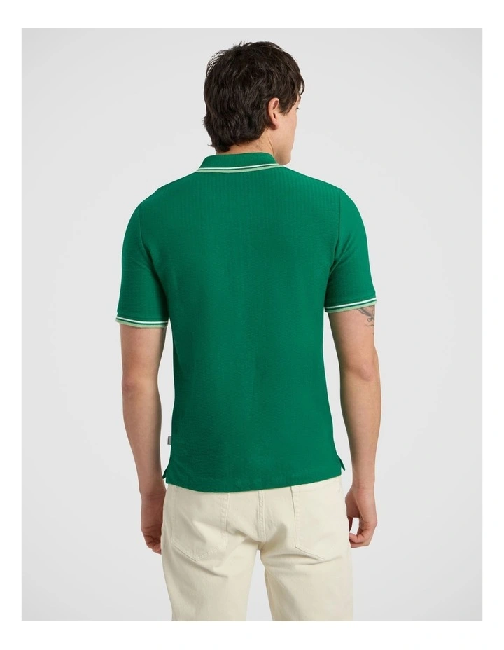 William Textured Zip Polo in Racing Green image 4