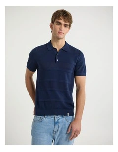 Bass Textured Stripe Knit Polo in Navy