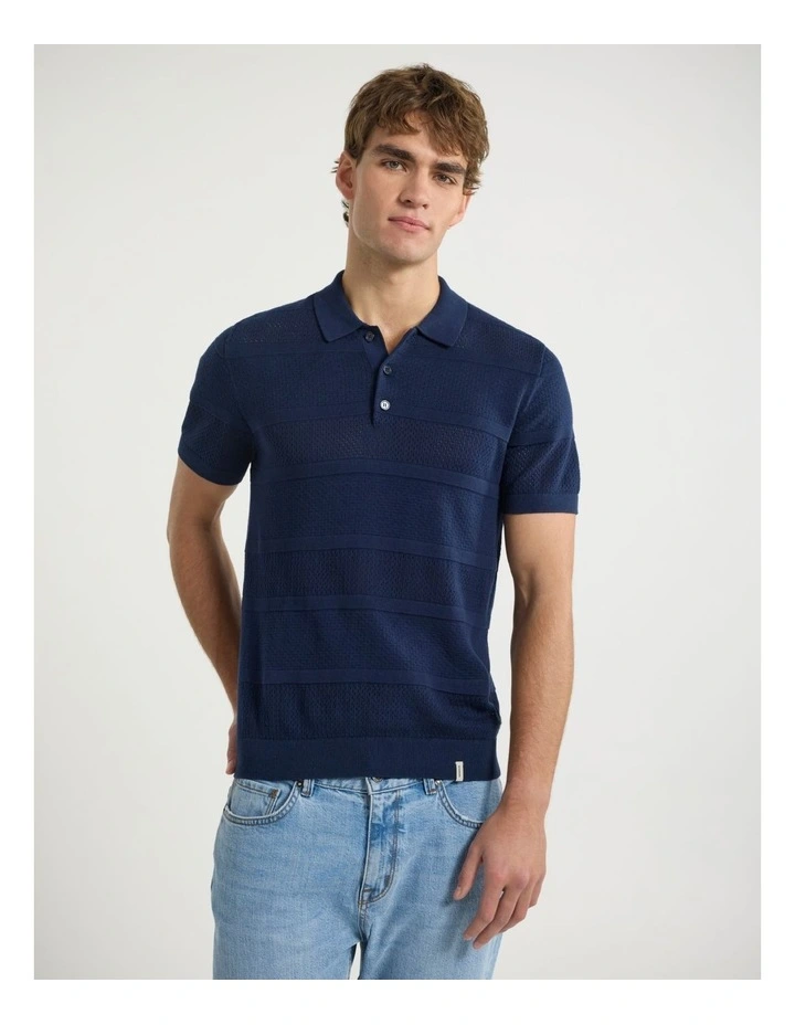 Bass Textured Stripe Knit Polo in Navy image 1