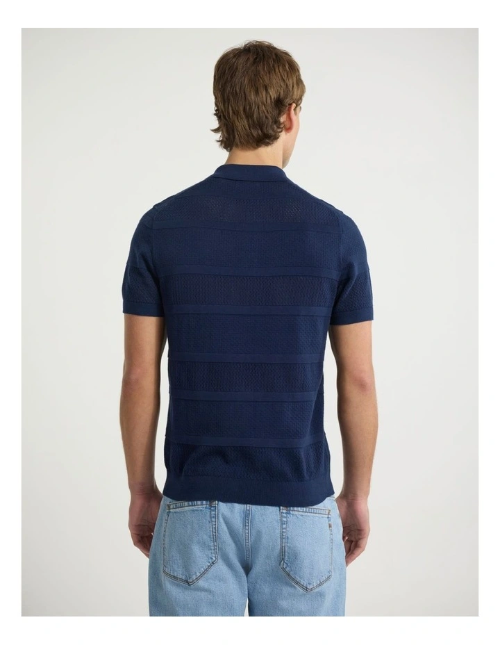 Bass Textured Stripe Knit Polo in Navy image 3
