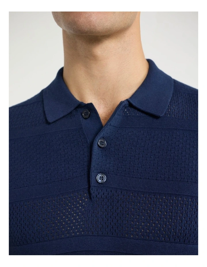 Bass Textured Stripe Knit Polo in Navy image 4