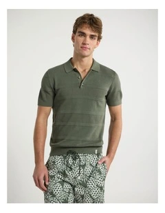 Bass Textured Stripe Knit Polo in Thyme