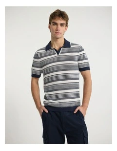 You Got It Knit Polo in Navy Stripe