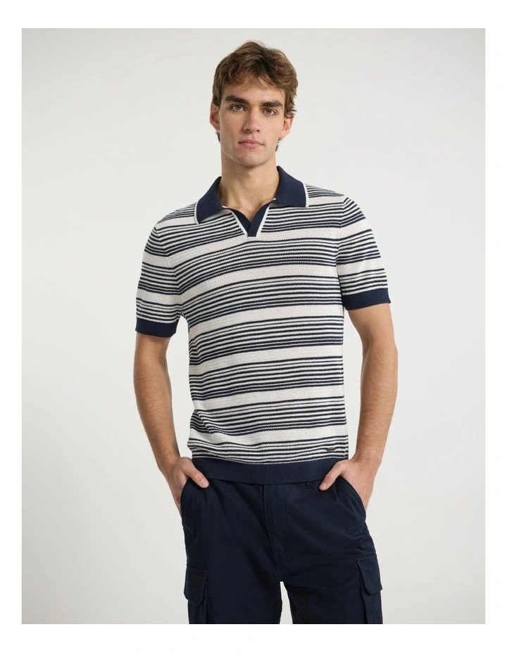 You Got It Knit Polo in Navy Stripe image 1