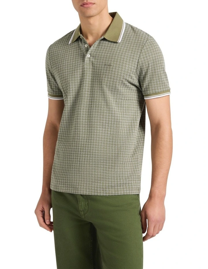 Watson Cotton Jacquard Polo in Olivine Green image 2