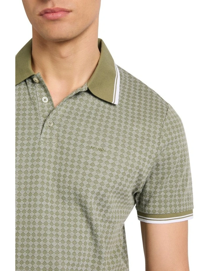 Watson Cotton Jacquard Polo in Olivine Green image 3