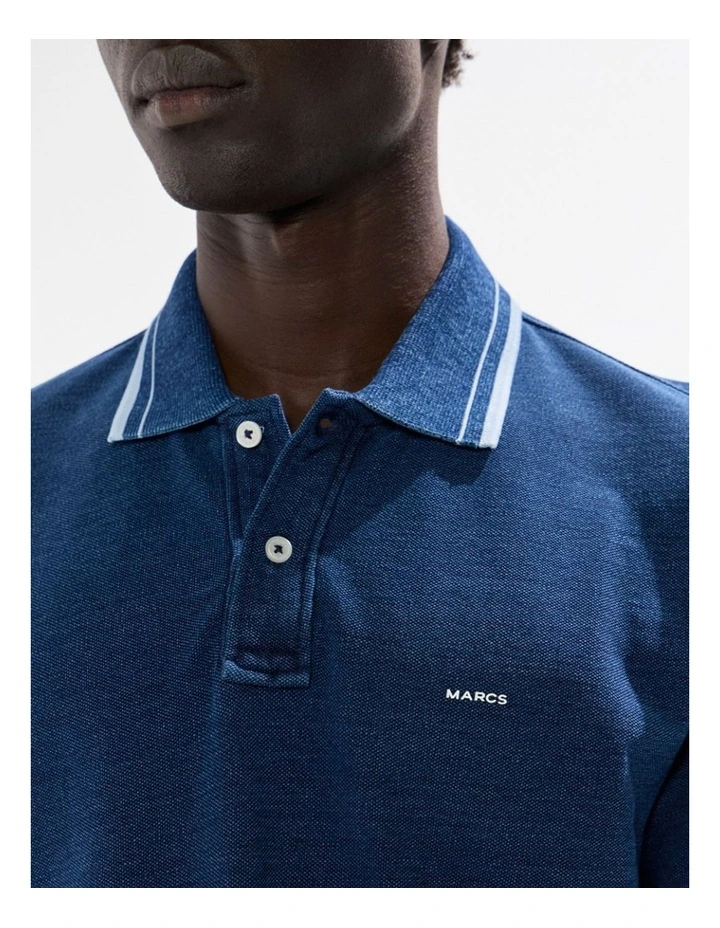Cain Cotton Polo in Washed Indigo image 3