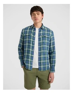 Charles Linen Check Shirt in Blue Multi