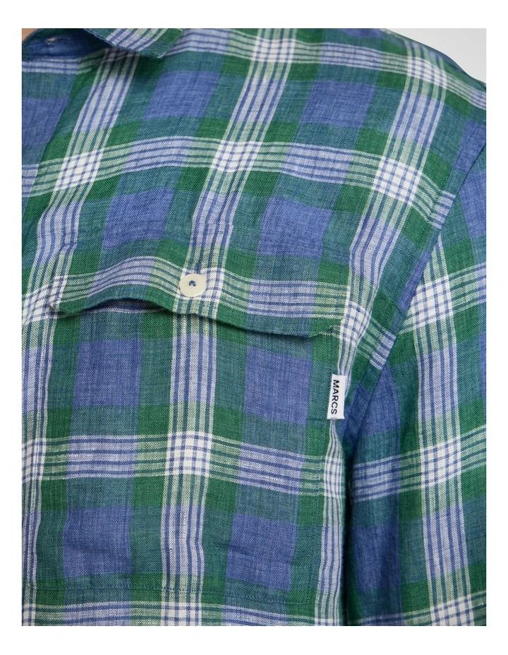 Charles Linen Check Shirt in Blue Multi image 3