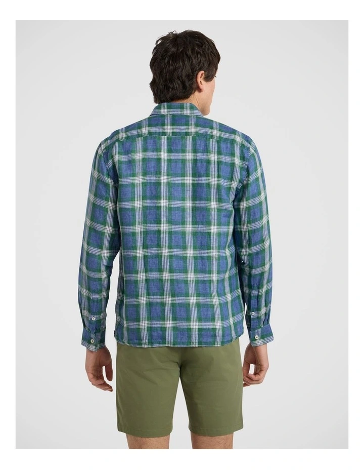Charles Linen Check Shirt in Blue Multi image 4