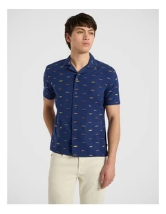 Circuit Jacquard Cotton Shirt in Navy Multi