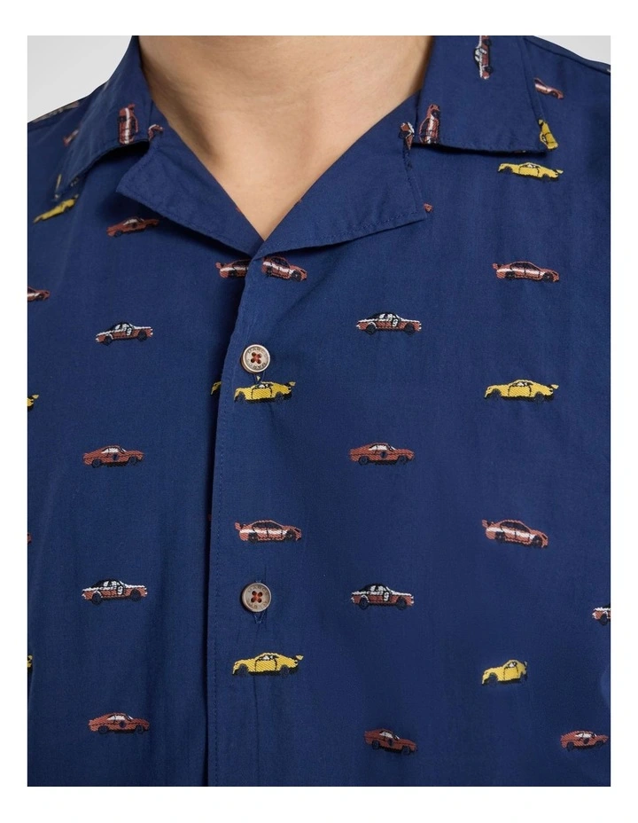Circuit Jacquard Cotton Shirt in Navy Multi image 3