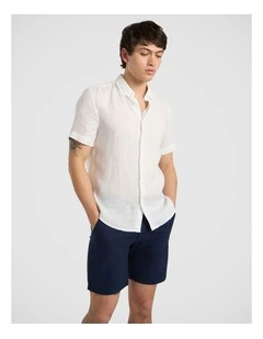 Felix Short Sleeve Linen Shirt in White