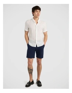Felix Short Sleeve Linen Shirt in White