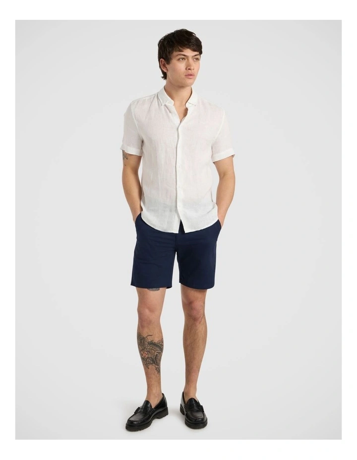 Felix Short Sleeve Linen Shirt in White image 2