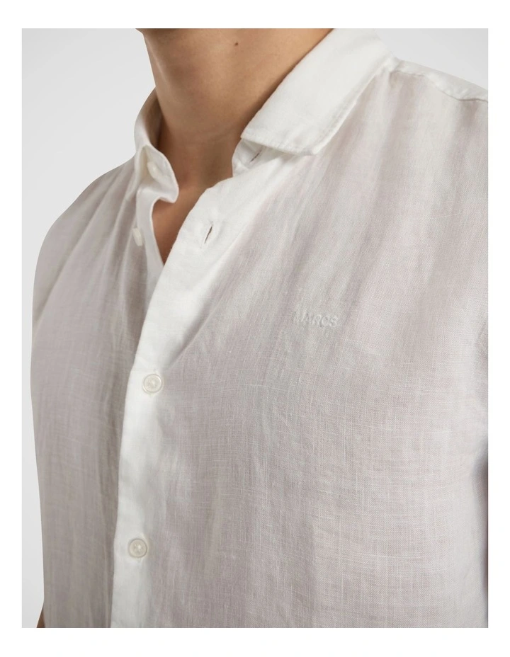 Felix Short Sleeve Linen Shirt in White image 3