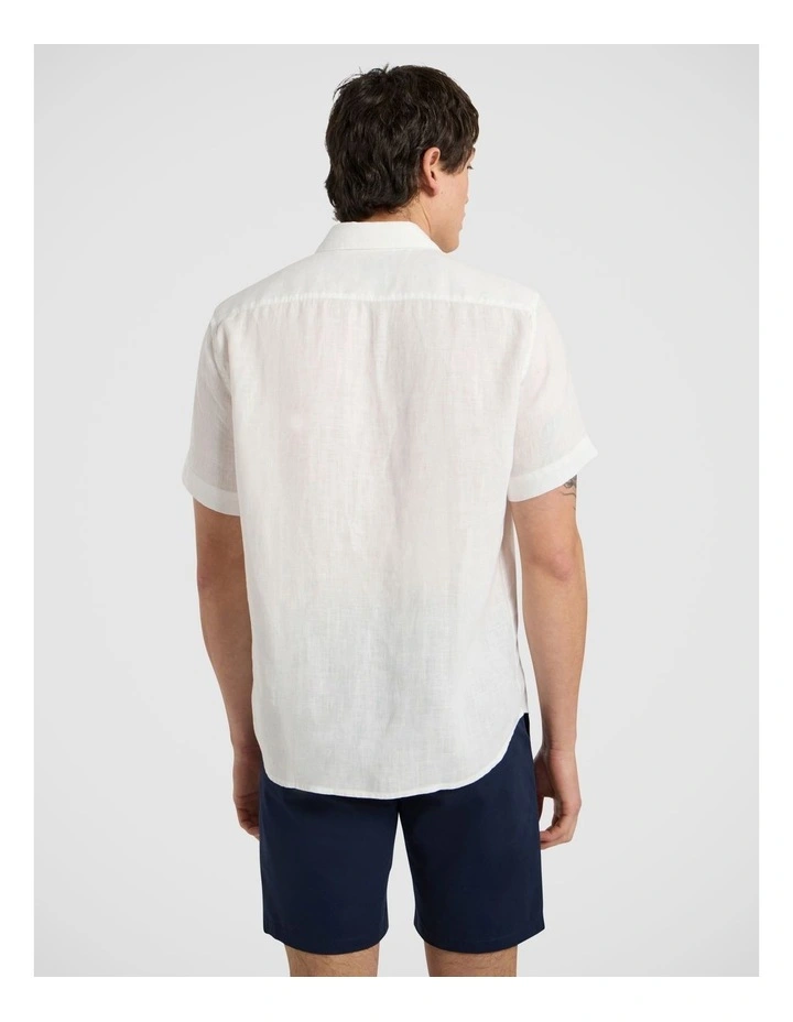 Felix Short Sleeve Linen Shirt in White image 4