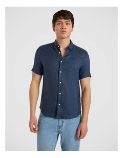 Felix Short Sleeve Linen Shirt in Ink
