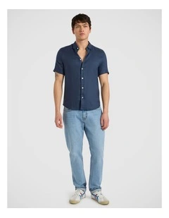 Felix Short Sleeve Linen Shirt in Ink